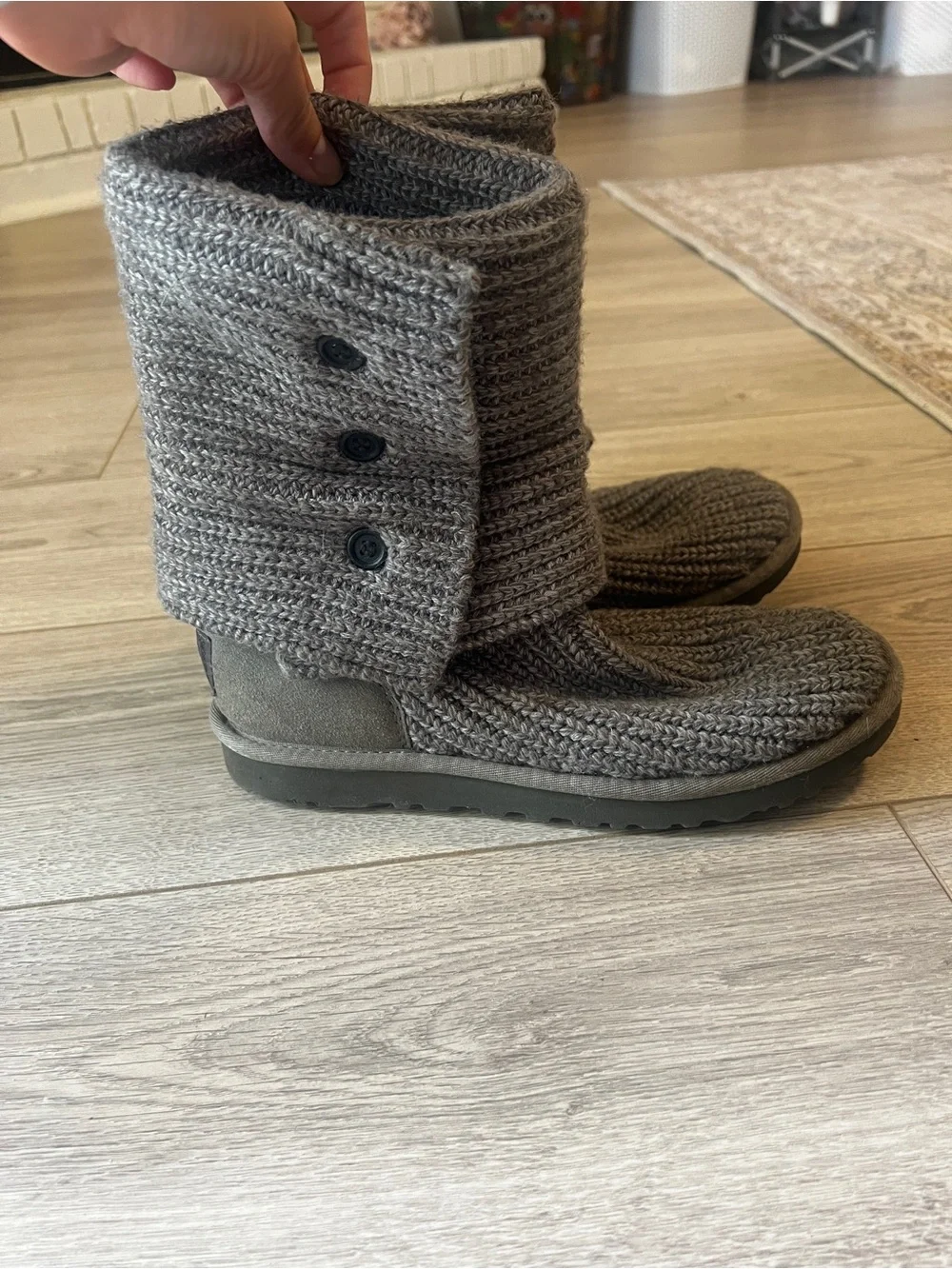 UGG Gray Knit Button Winter Boots